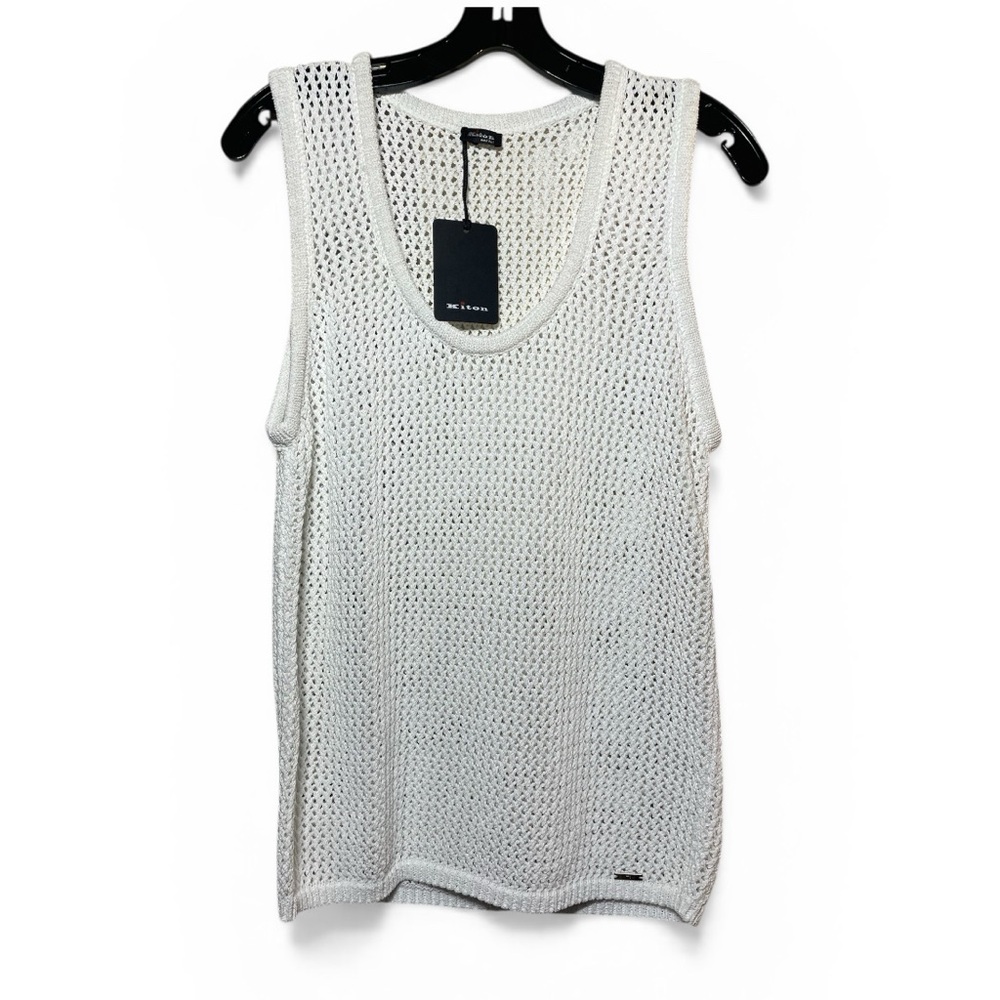 Kiton White Open-Weave Crewneck Tank Sweater NWT